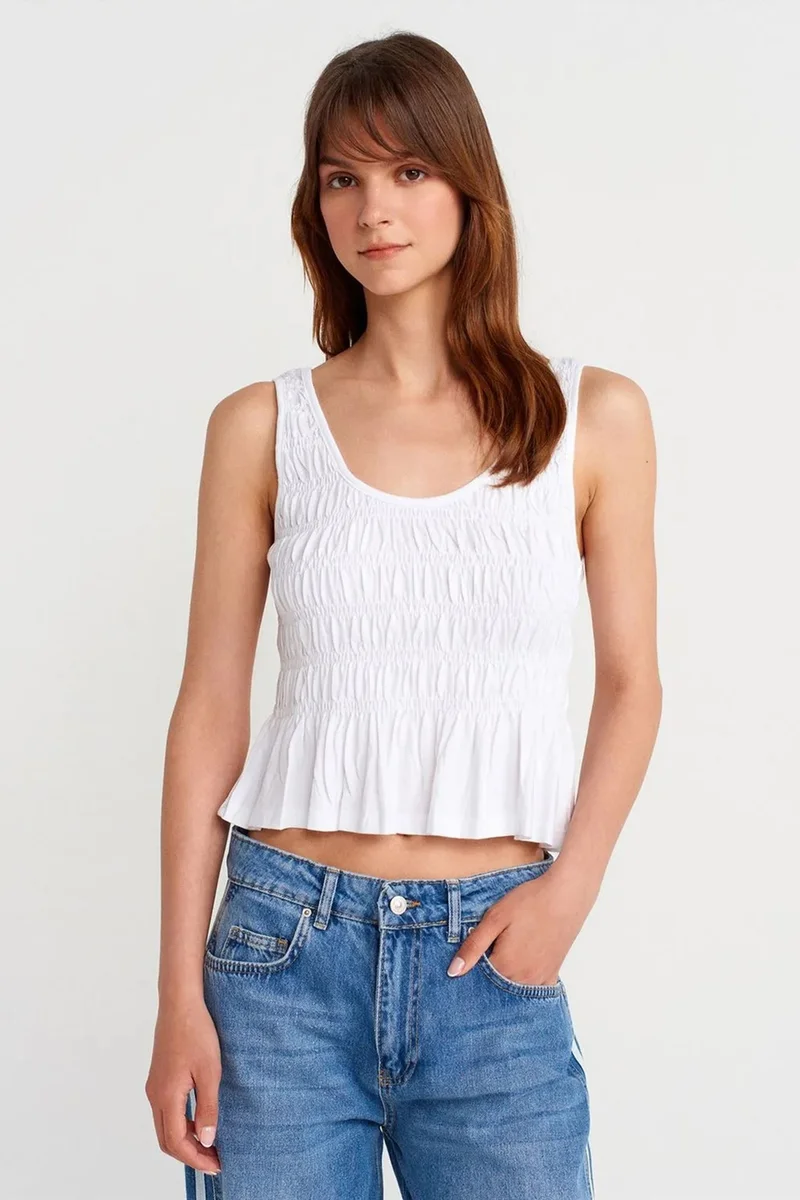 DILVIN Textured Cotton-modal Crop Cami Blouse