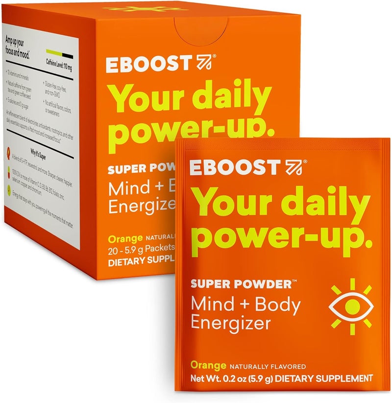 EBOOST Energy Drink  Electrolyte Powder 20 Packets  Super Powder Orange with No Added Sugar  Essential Blend of Vitamins Nootropics  Natural Caffeine and Hydration  Pre  Post Workout - Image 1