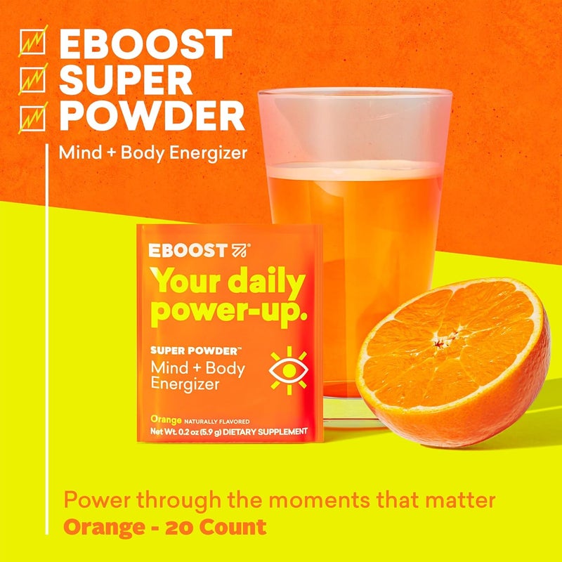 EBOOST Energy Drink  Electrolyte Powder 20 Packets  Super Powder Orange with No Added Sugar  Essential Blend of Vitamins Nootropics  Natural Caffeine and Hydration  Pre  Post Workout - Image 2
