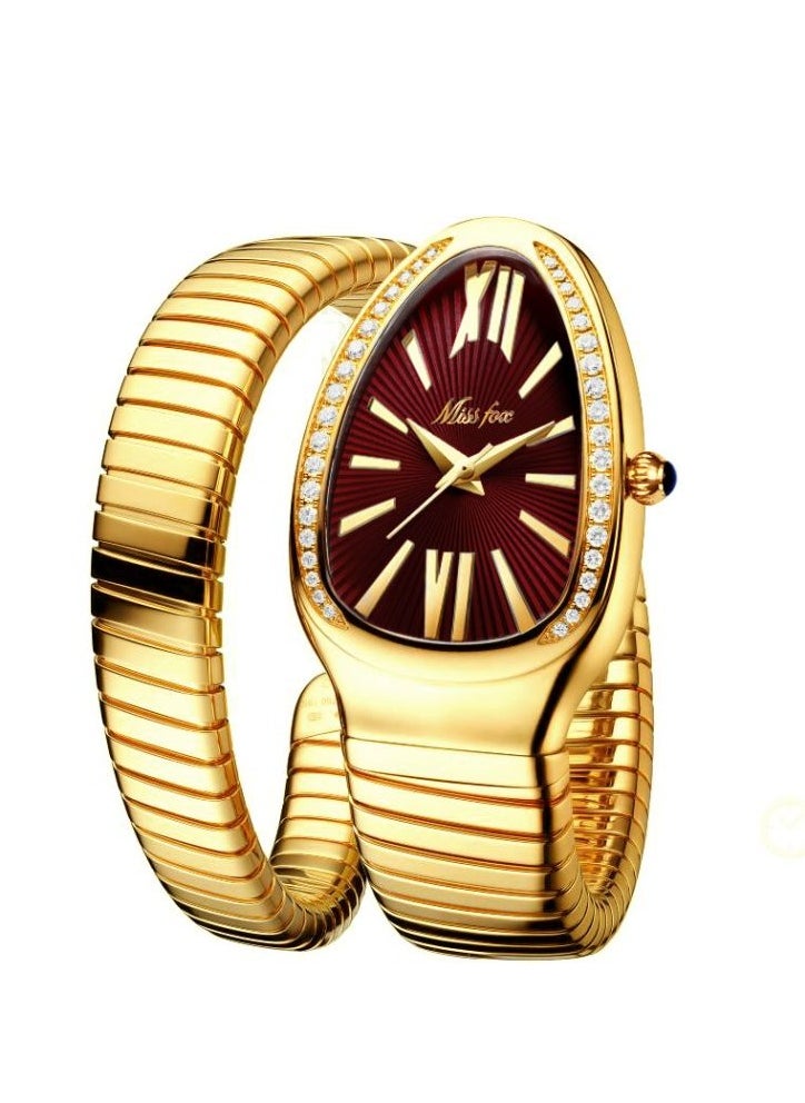 MISS FOX Luxury Gold Snake Watches Women Fashion Brands MISSFOX Diamond Quartz WristWatch Waterproof AAA Clock Lady Gift  - Image 1