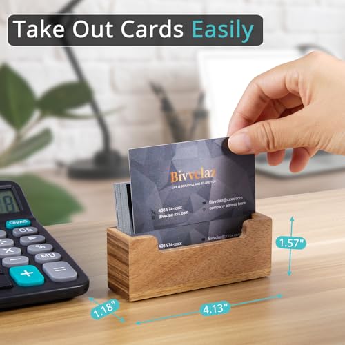 Bivvclaz Business Card Holder Desk Acacia Wood Business Card Organizer Desktop Business Card Display Stand for Office Tabletop Exhibition Small Business Essentials - Image 3
