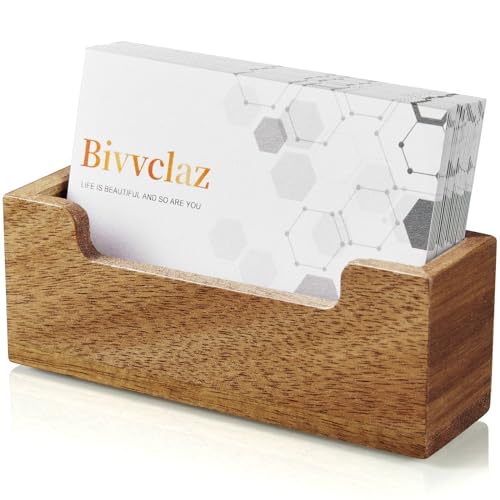 Bivvclaz Business Card Holder Desk Acacia Wood Business Card Organizer Desktop Business Card Display Stand for Office Tabletop Exhibition Small Business Essentials - Image 1