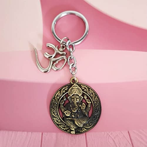 M Men Style Religious Decorative Lord Shree Ganesh and Om Bronze Metal Keychain for Men and Women SKey2022552 - Image 3