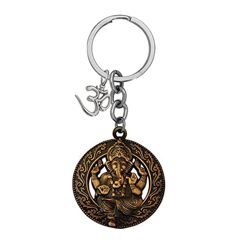 M Men Style Religious Decorative Lord Shree Ganesh and Om Bronze Metal Keychain for Men and Women SKey2022552 - Image 1