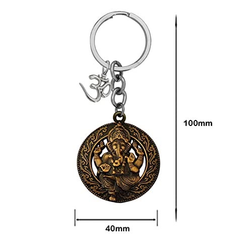 M Men Style Religious Decorative Lord Shree Ganesh and Om Bronze Metal Keychain for Men and Women SKey2022552 - Image 2