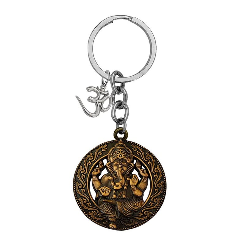 M Men Style Religious Decorative Lord Shree Ganesh and Om Bronze Metal Keychain for Men and Women SKey2022552 - Image 5