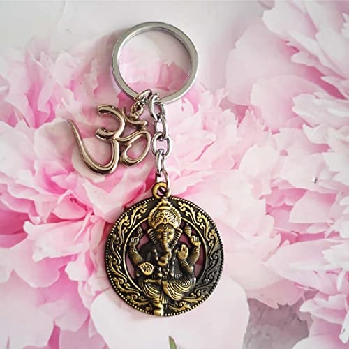 M Men Style Religious Decorative Lord Shree Ganesh and Om Bronze Metal Keychain for Men and Women SKey2022552 - Image 4
