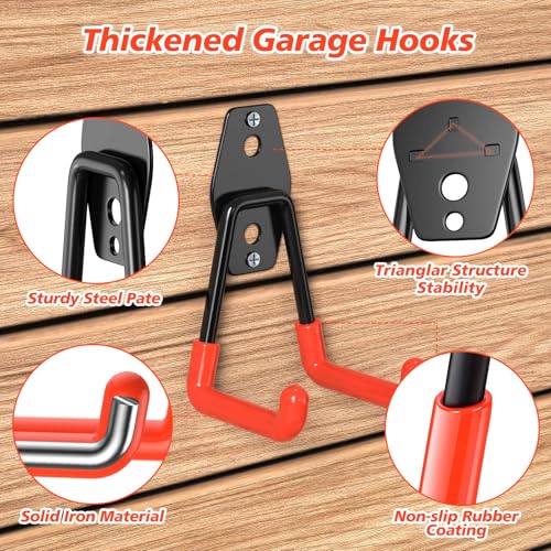 MIKRUI 30 Pack Heavy Duty Garage Hooks,Solid Steel Wall Mount Hangers,with Anti-Slip Coating,for Hanging and Organising Ladder,Bike,Ropes,Broom,Garden,Yard and Power Tools - Image 3