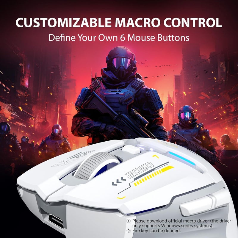 inphic IN9 Wireless Gaming Mouse, True Tri-Mode Bluetooth/Type-C Wired/2.4G Wireless Connection, 10000 DPl, Fully Programmable, RGB Backlit, for Laptop PC Mac - Image 5