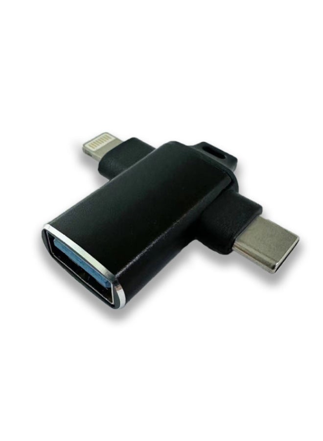 Applicable To Apple Huawei Typec Adapter OTG Three-in-one Tablet Reading USB Mouse USB3.0 Converter-Number Of Interfaces:OTG 2-in -1 Adapter Black  - Image 1
