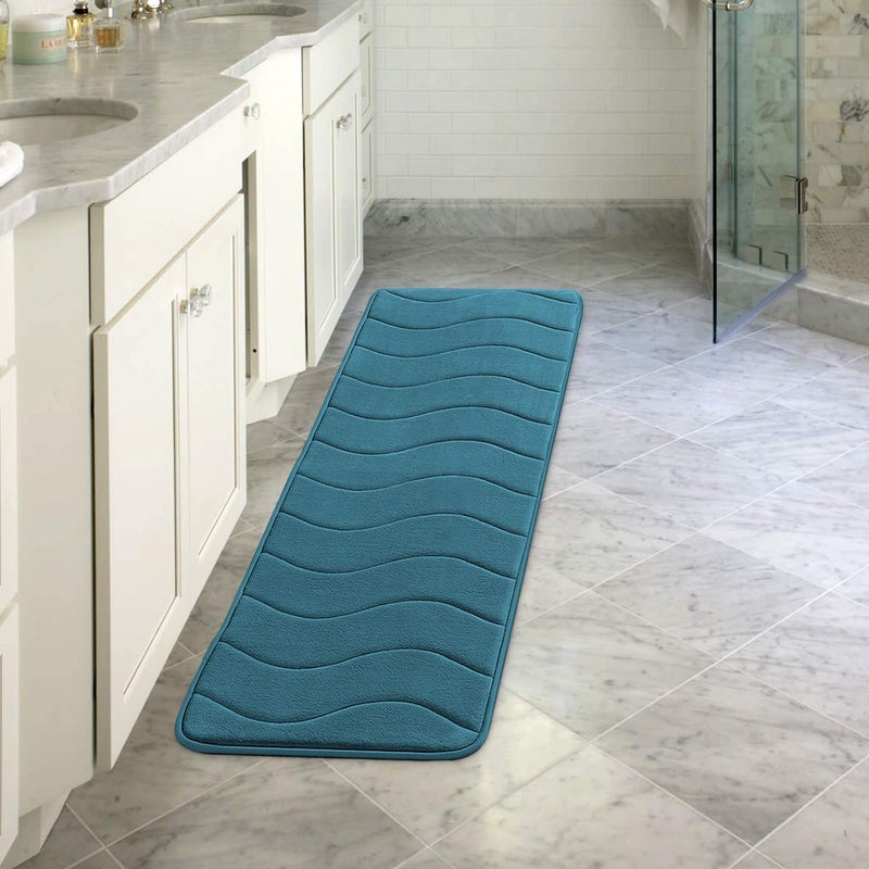 Flamingo P Memory Foam Bath Mat Extra Long Bath Mats for Bathroom Non Slip Bathroom Runner Rug Water Absorbent Soft Washable Bath Rug Runner for Bathroom  Shower and Tub  47x17 Inches  Dark Teal - Image 1