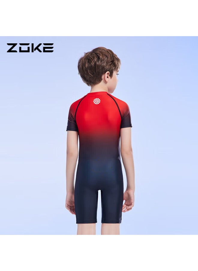 Zoke ملابس سباحة للأطفال، قطعة واحدة للأولاد بأرجل مربعة، حمام ساخن بأكمام قصيرة، 123503544، نمط التنين الصيني الأسود والأحمر، المقاس 12 - Image 2