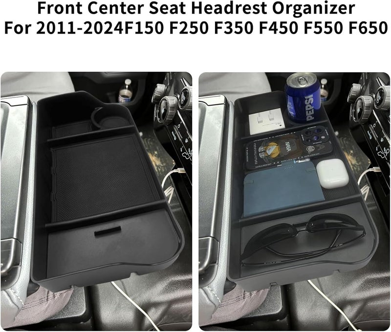 Zxiaochun Center Console Seat Headrest Organizer for 2011-2024 2025 Ford F150 F250 F350 F450 F550 F650 Accessories, Storage Tray with Non-Slip Rubber Mat (Jump Seat Only) - Image 3
