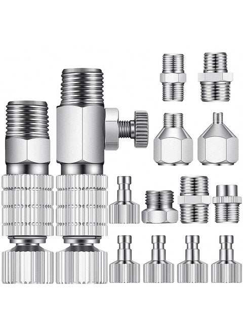 15 Pieces Airbrush Adapter Set Airbrush Quick Release Coupling Disconnect Adapter Kit Airbrush Quick Release Disconnect Fitting Connector Set Female Connectors for Air Compressor and Airbrush Hose