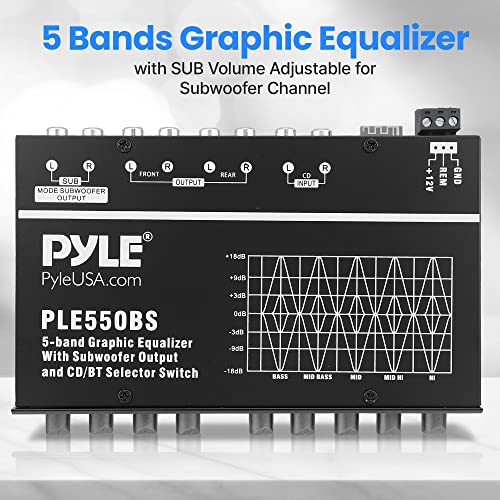 PyleUsa 5 Band Graphic Equalizer with Bluetooth, Adjustable SUB Volume for Subwoofer Channel, Low Pass Filter, Front Rear Fader, HiFi Car Audio EQ with RCA Inputs Outputs - Image 5