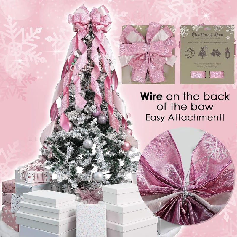 Meedee Pink Glitter Christmas Tree Topper - 12" Wide Velvet Bow for Christmas Tree (1 Pack) - Image 4