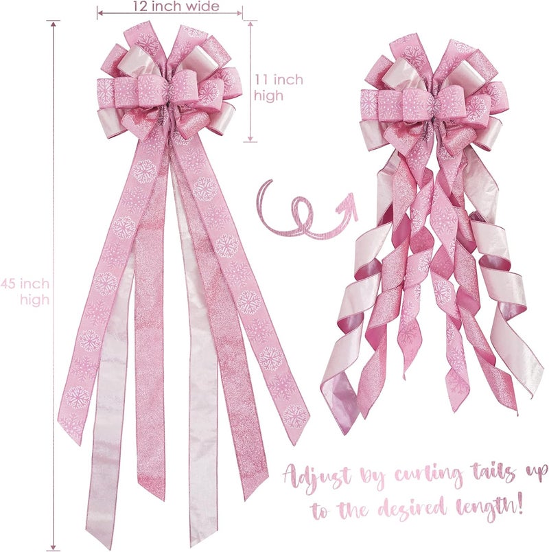 Meedee Pink Glitter Christmas Tree Topper - 12" Wide Velvet Bow for Christmas Tree (1 Pack) - Image 3