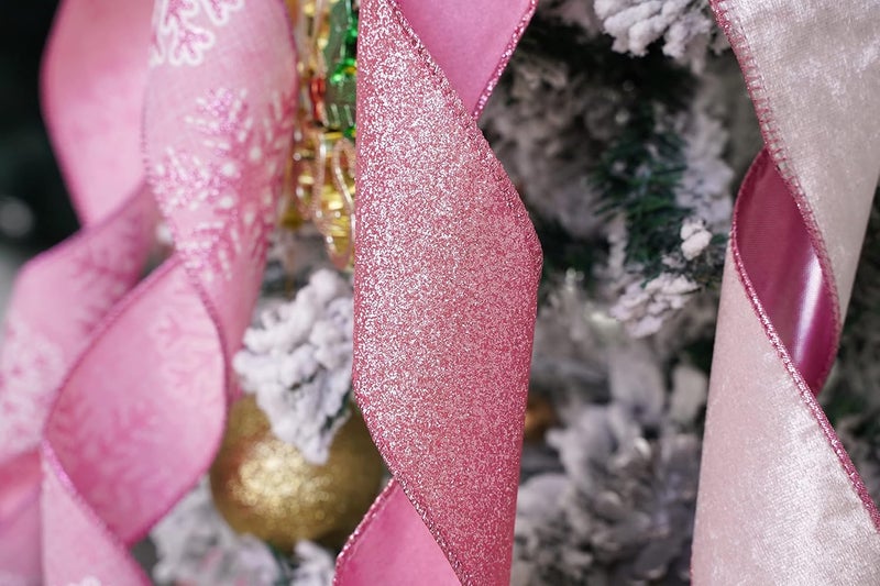 Meedee Pink Glitter Christmas Tree Topper - 12" Wide Velvet Bow for Christmas Tree (1 Pack) - Image 5