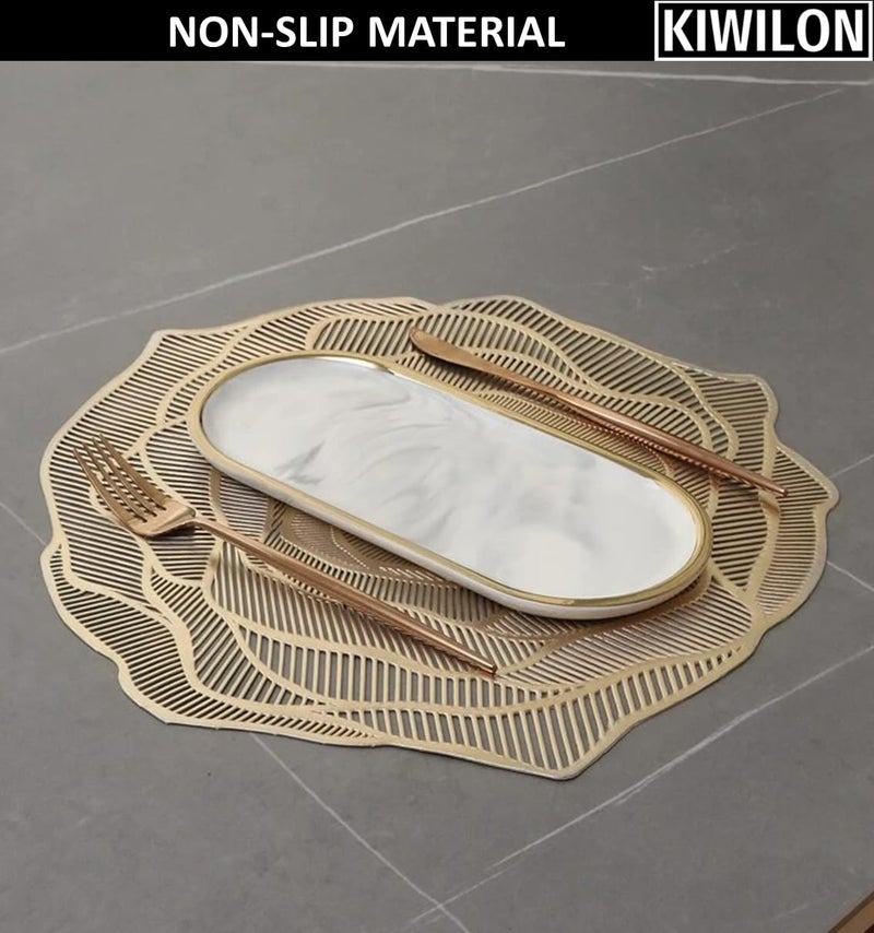 Kiwilon Rose Pattern PVC Placemats - Set of 6 | Metallic Look Non-Slip Washable Place Mats for Dining | Ideal for Dining Table - 38 x 38 CM (Gold) | Stain Resistant & Durable - Image 3