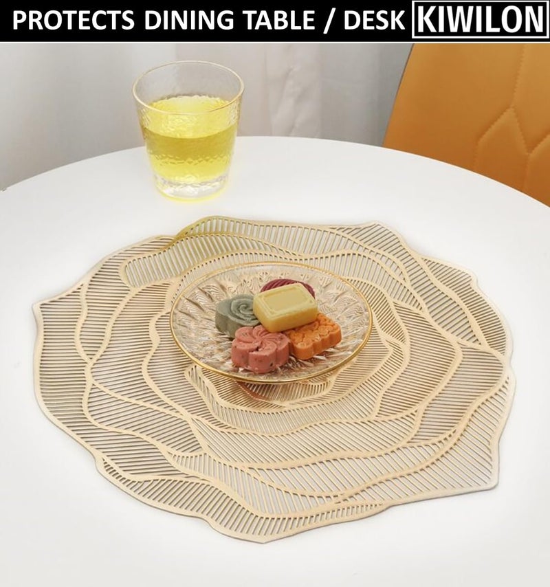 Kiwilon Rose Pattern PVC Placemats - Set of 6 | Metallic Look Non-Slip Washable Place Mats for Dining | Ideal for Dining Table - 38 x 38 CM (Gold) | Stain Resistant & Durable - Image 4