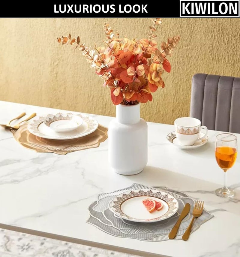 Kiwilon Rose Pattern PVC Placemats - Set of 6 | Metallic Look Non-Slip Washable Place Mats for Dining | Ideal for Dining Table - 38 x 38 CM (Gold) | Stain Resistant & Durable - Image 2