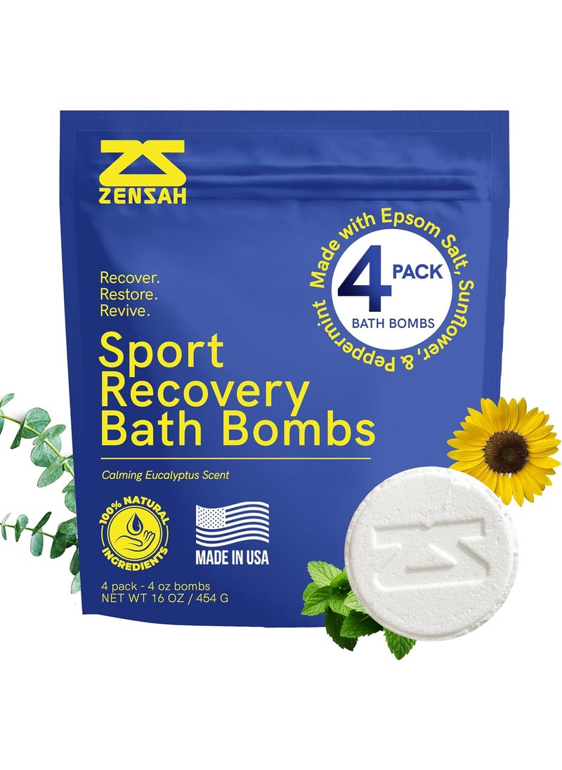 Zensah Zensah Sport Recovery Bath Bombs  Magnesium Epsom Salt for Soaking Sore Muscle Pain Relief Eucalyptus Relaxation for Athletes Men and Women 4 Count Eucalyptus 