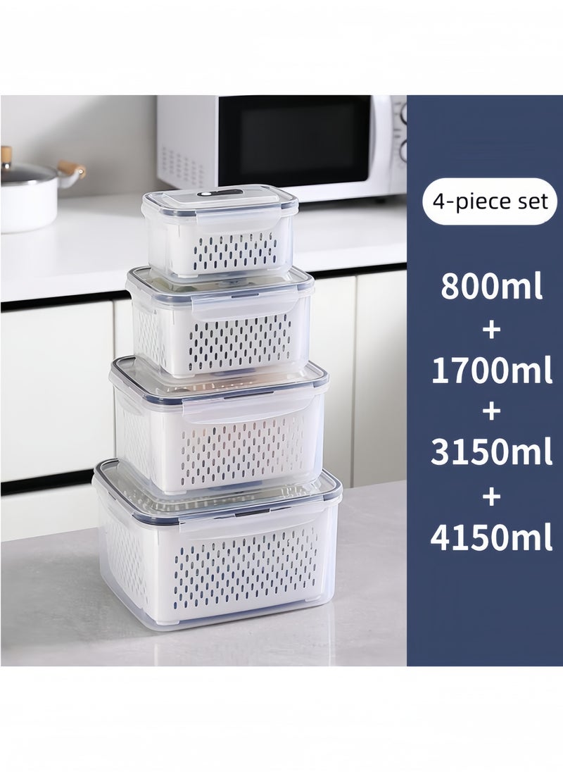 nihao - 4 Pack Large Fridge Food Storage Container Set with Lids with Strainer, Fruit Vegetable Storage Containers Keep Fruits, Vegetables, Berry, Meat Fresh longer , BPA-Free Plastic Produce Keepers,800ml/1700ml/3150ml/4150ml - Image 1