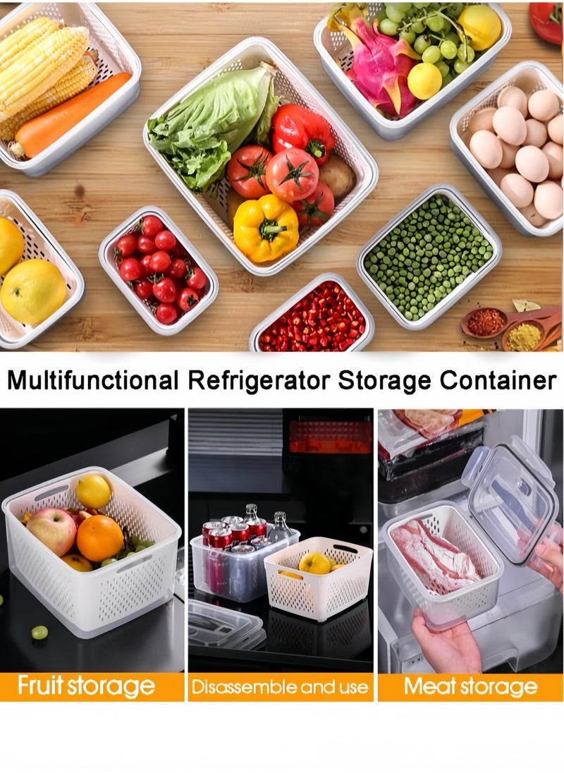 nihao - 4 Pack Large Fridge Food Storage Container Set with Lids with Strainer, Fruit Vegetable Storage Containers Keep Fruits, Vegetables, Berry, Meat Fresh longer , BPA-Free Plastic Produce Keepers,800ml/1700ml/3150ml/4150ml - Image 1