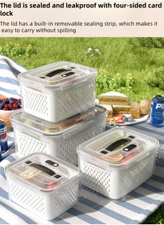 nihao 4 Pack Large Fridge Food Storage Container Set with Lids with Strainer, Fruit Vegetable Storage Containers Keep Fruits, Vegetables, Berry, Meat Fresh longer , BPA-Free Plastic Produce Keepers,800ml/1700ml/3150ml/4150ml  - Image 3