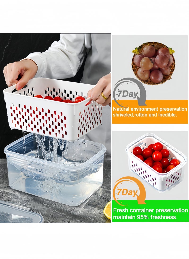 nihao - 4 Pack Large Fridge Food Storage Container Set with Lids with Strainer, Fruit Vegetable Storage Containers Keep Fruits, Vegetables, Berry, Meat Fresh longer , BPA-Free Plastic Produce Keepers,800ml/1700ml/3150ml/4150ml - Image 1