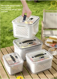 nihao 4 Pack Large Fridge Food Storage Container Set with Lids with Strainer, Fruit Vegetable Storage Containers Keep Fruits, Vegetables, Berry, Meat Fresh longer , BPA-Free Plastic Produce Keepers,800ml/1700ml/3150ml/4150ml  - Image 5