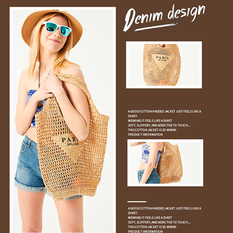 QZUnique Women Straw Woven Bag Summer Shoulder Bag Beach Purse Hobo Vacation Straw Clutch Handbag - Image 4