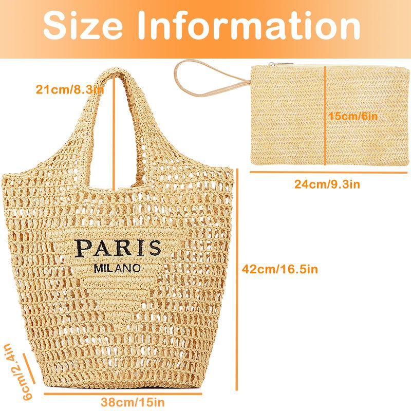 QZUnique Women Straw Woven Bag Summer Shoulder Bag Beach Purse Hobo Vacation Straw Clutch Handbag - Image 3