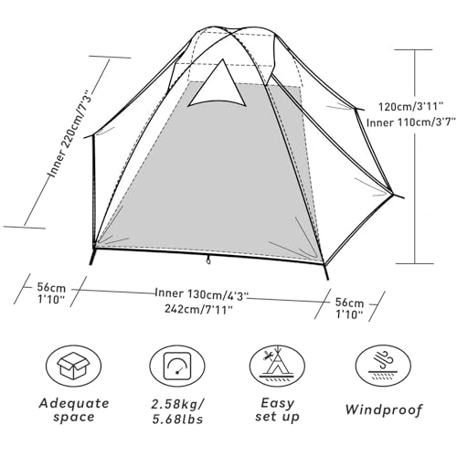 Forceatt Camping Tent-2 Person Tent, Waterproof & Windproof. Lightweight Backpacking Tent, Easy Setup, Suitable for Outdoor and Hiking Traveling - Image 2