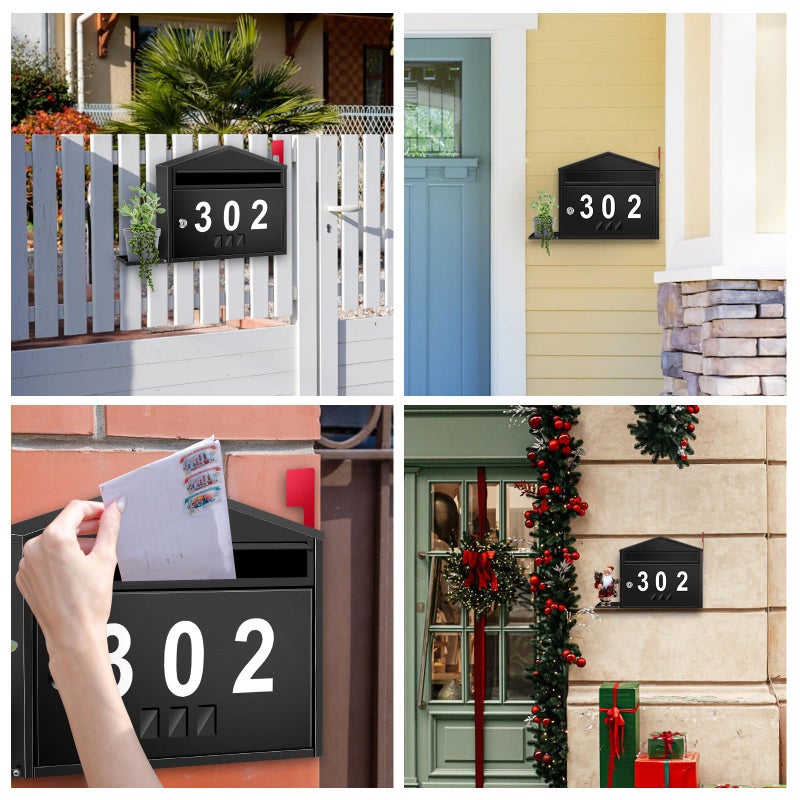Pyoimmne Wall-Mount Mailbox with Flag, Large Capacity Mailboxes for Outside House with Planter Holder & 3 Sets of 0-9 Number Stickers, Locking Galvanized Steel Rust-Proof Post Box Metal Mail Box with Key Lock - Image 3