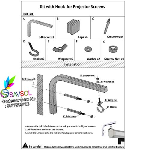 SAVSOL Universal Adjustable Projector Screen L Shapes Wall Hanger - 10 Inch Comes with Hook and Screws for 4K 8K 3D Ultra 4K Projector - Image 5