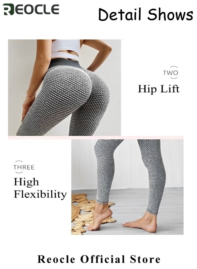 REOCLE Women's High Waisted Yoga Pants Tummy Control Workout Lifting Leggings High Waisted Scrunch Booty Gym Tights Anti Cellulite Textured Tights - Image 3
