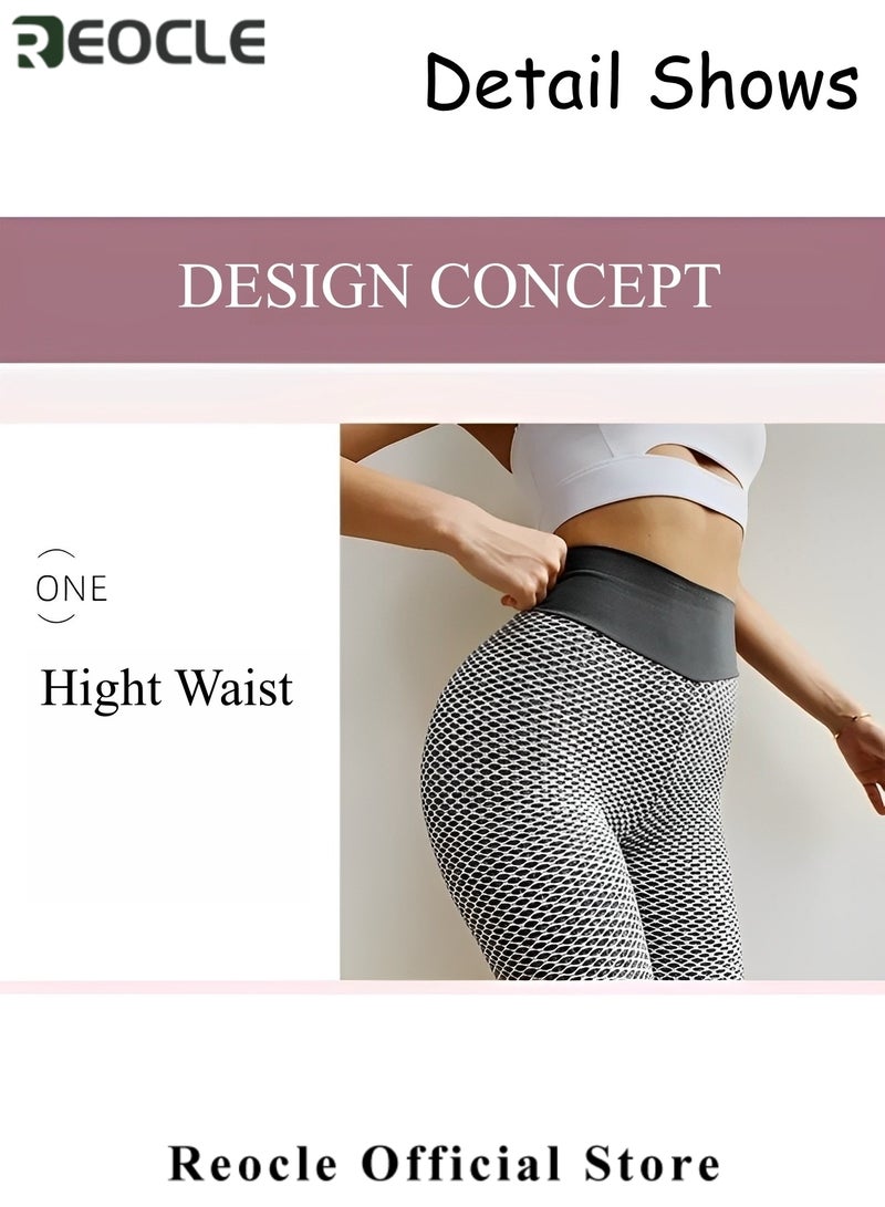 REOCLE Women's High Waisted Yoga Pants Tummy Control Workout Lifting Leggings High Waisted Scrunch Booty Gym Tights Anti Cellulite Textured Tights - Image 2