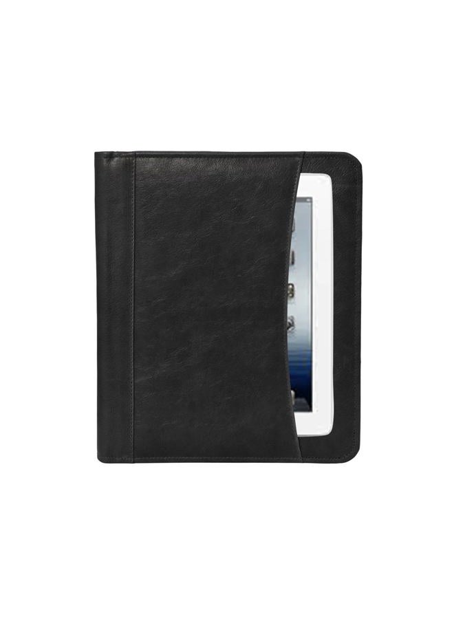 Jajmo Legacy Leather Business Portfolio Padfolio Document Organizer with Writing Pad Resume Professional Interview Zipper Writing Notepad Folder for Men Women - Carbon Fiber Black - Image 1