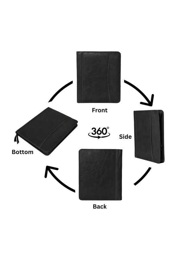 Jajmo Legacy Leather Business Portfolio Padfolio Document Organizer with Writing Pad Resume Professional Interview Zipper Writing Notepad Folder for Men Women - Carbon Fiber Black - Image 4
