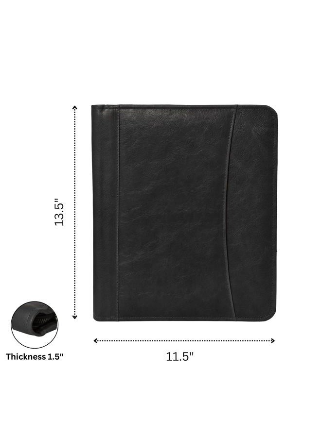 Jajmo Legacy Leather Business Portfolio Padfolio Document Organizer with Writing Pad Resume Professional Interview Zipper Writing Notepad Folder for Men Women - Carbon Fiber Black - Image 5