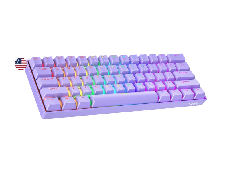 Geeky GK61 60% | Hot Swappable Mechanical Gaming Keyboard | 61 Keys Multi Color RGB LED Backlit for PC/Mac Gamer | ANSI US American Layout (Lavender, Mechanical Speed Yellow) - Image 1