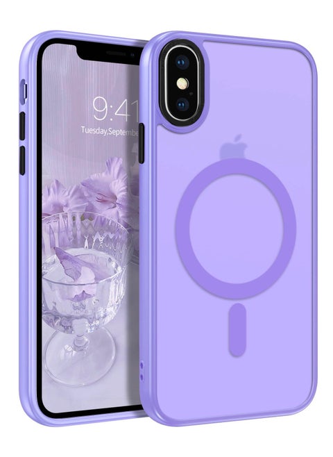 حالة مغناطيسية لـ iPhone XS Max Case متوافقة مع حماية Magsafe العسكرية للصف العسكري الشفاف غير اللامع في حالة هاتف مضاد للصدمة (Light Purple)