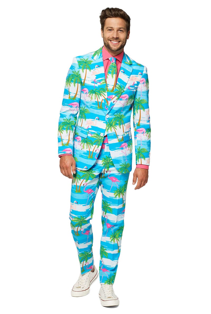 OppoSuits Men's Flaminguy - Party Costume Suit, Turquoise/Mixed, 40 - Image 1
