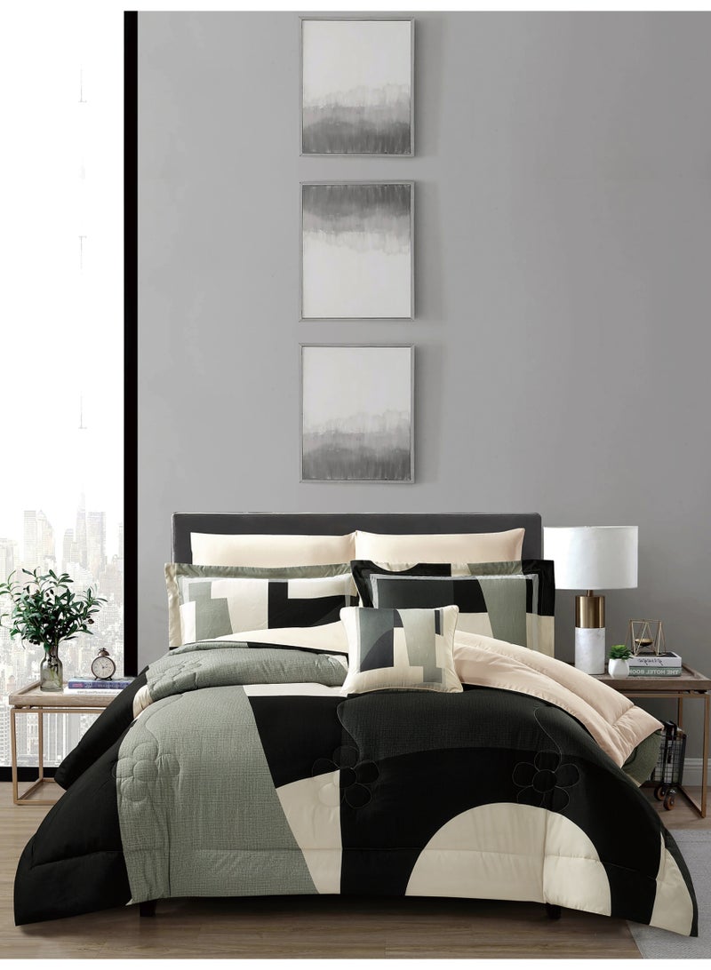 Donetella Bedding Comforter Set, King Size Fits 200x200 cm - 7-Pcs Digital Print Quilted Bed Set, Microfiber Fabric - 1 Comforter, 1 Fitted Sheet, 2 Pillow Shams, 2 Pillowcases 1 Cushion Cover.  - Image 1