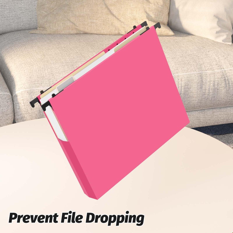 Shutex Extra Capacity Plastic Hanging File Folders,12 Pack Reinforced Expanding Hang Folder Letter Size,Accordian Pocket,Heavy Duty 2 Inch Expansion, Hard Hanging Folder Organizer for Office Home,Pink - Image 4