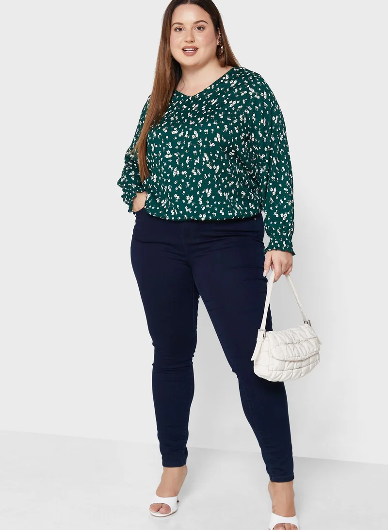 Only Carmakoma Floral Print V-Neck Top
