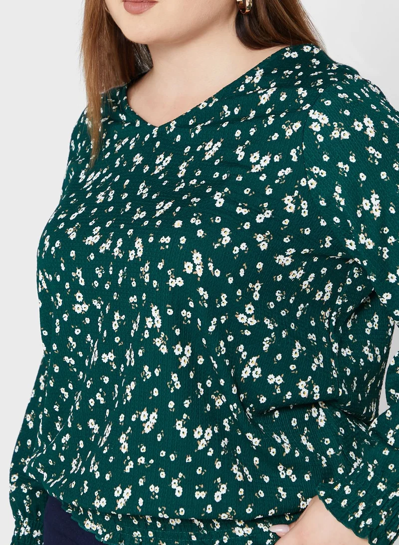 Only Carmakoma Floral Print V-Neck Top