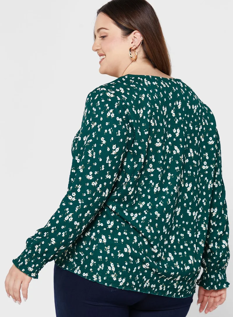 Only Carmakoma Floral Print V-Neck Top