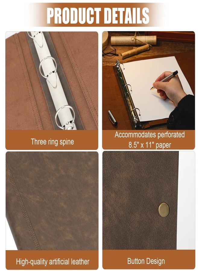 تيلينغ مجلد جلدي بثلاث حلقات يتسع لأوراق مقاس 8.5 × 11 بوصة، منظم ملفات من الجلد الصناعي العتيق، منظم ملفات للمكتب والمنزل، لوازم للمستندات والصور والمذكرات (بني عتيق) - Image 3